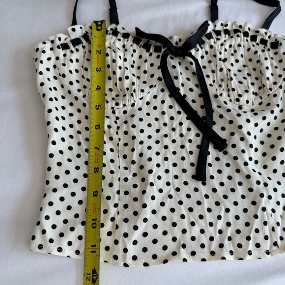 Reformation "Andrea" Eclipse Polka Dot Sweetheart Tie Cami Spaghetti Strap Top - Picture 14 of 14